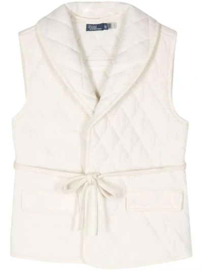 Shop Ralph Lauren Polo Quilted Vest With Tie Belt In Natural Seeded In Multi