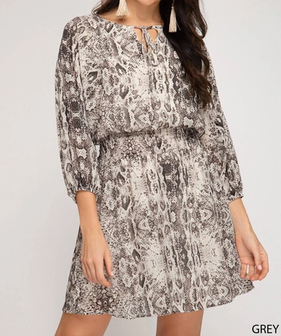 She + Sky Lurex Snakeskin Print Dress In Grey