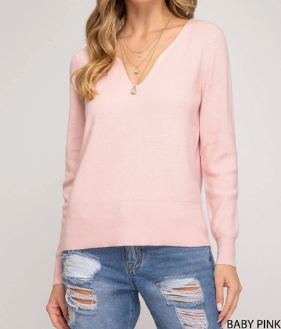 Shop She + Sky V Neckline Sweater In Baby Pink