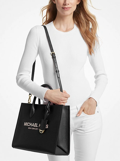 Shop Michael Kors Mirella Medium Pebbled Leather Tote Bag In Black