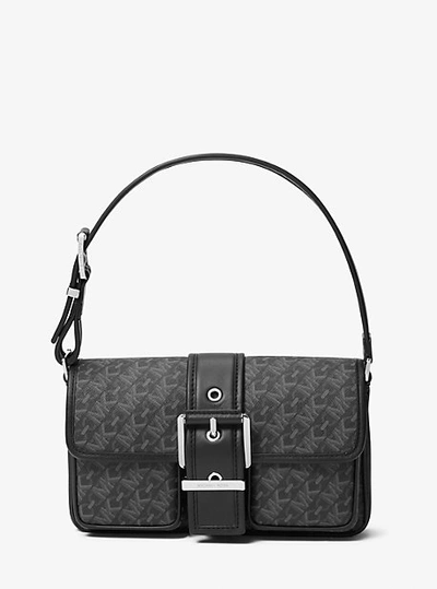 Shop Michael Kors Colby Medium Empire Signature Logo Shoulder Bag In Black