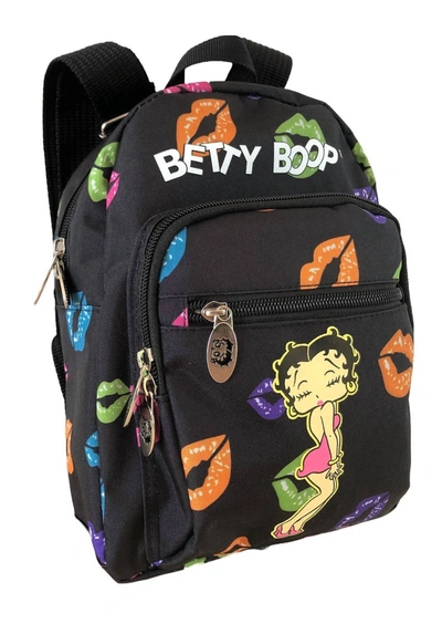Betty Boop Women's Microfiber Large Backpack In Black With Lips In Black