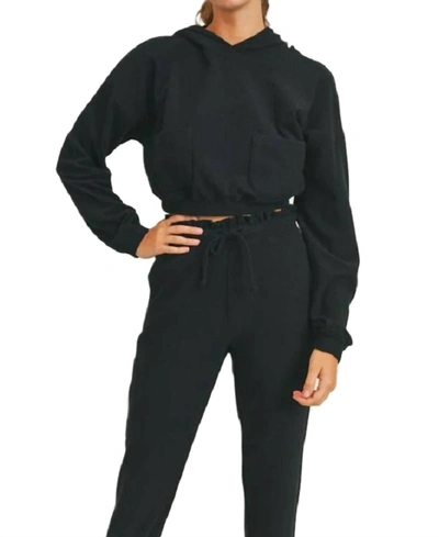 Shop Mono B Ribbed Comfy Crop Hoodie In Black