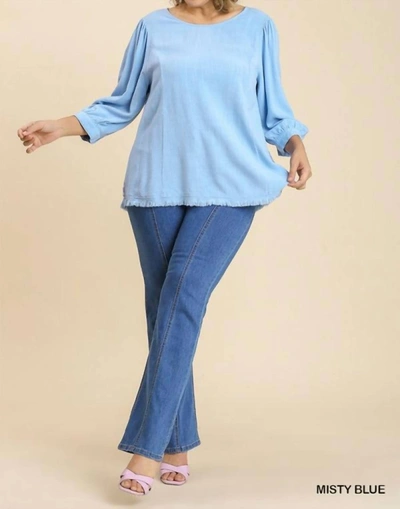 Umgee Frayed Ruffle Hem Animal Print Cut Out Back Top In Blue