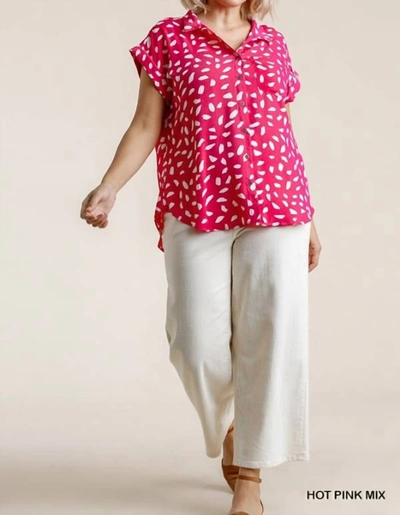 Shop Umgee Dalmatian Print Button Front Blouse - Plus In Hot Pink