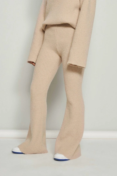 Shop J.nna Ribbed-knit Straight-leg Pants In Beige