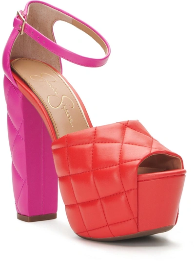 Shop Jessica Simpson Dameka Womens Leather Peep-toe Platform Heels In Pink