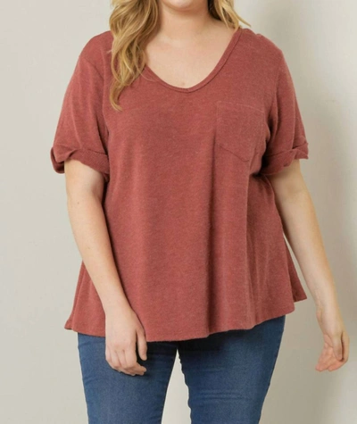 Shop Entro V Neck Relaxed Fit With Rolled Cuffs In Brick In Red