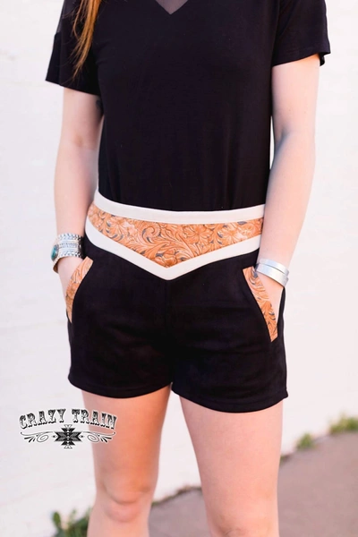 Shop Crazy Train Whistle Britches Tooled Leather Shorts In Black