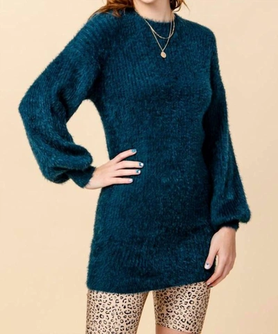 Shop Hyfve Puff Sleeve Knit Sweater Dress In Teal In Blue