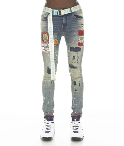 Shop Cult Of Individuality Punk Super Skinny Stretch W/beet Red Belt In Primo In Blue