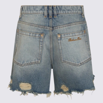 Shop Balmain Blue Cotton Denim Shorts