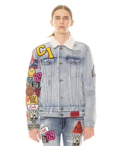 Shop Cult Of Individuality-men Type Iii Denim Jacket Double Waistband In Acid In Blue