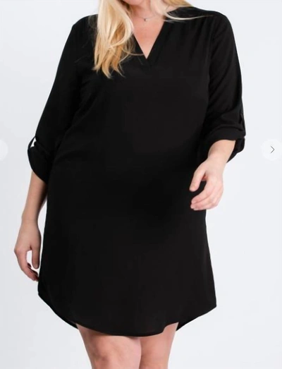 Shop Eesome 3/4 Sleeve Shirt Dress In Black