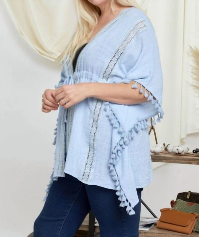 Davi & Dani Plus Sheer Kimono In Blue