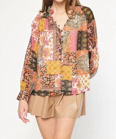 Shop Entro Patchwork Long Sleeve Top In Paisley In Multi