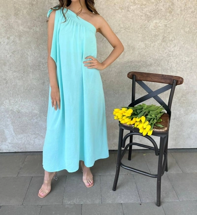 Shop Carole's Collections One Shoulder Dress In Aqua In Blue