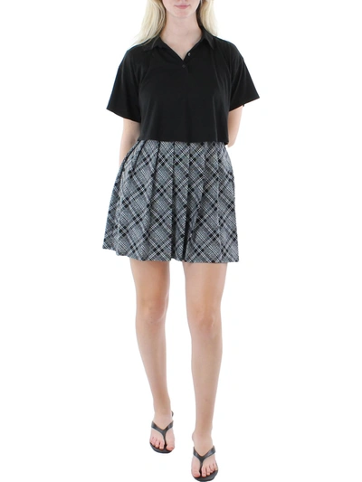 Shop Kingston Grey Juniors Womens Knit Plaid Fit & Flare Dress In Black
