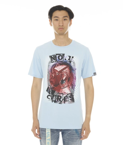 Cult Of Individuality-men Short Sleeve Crew Neck Tee "no1 Cares" In Baby Blue In Blue