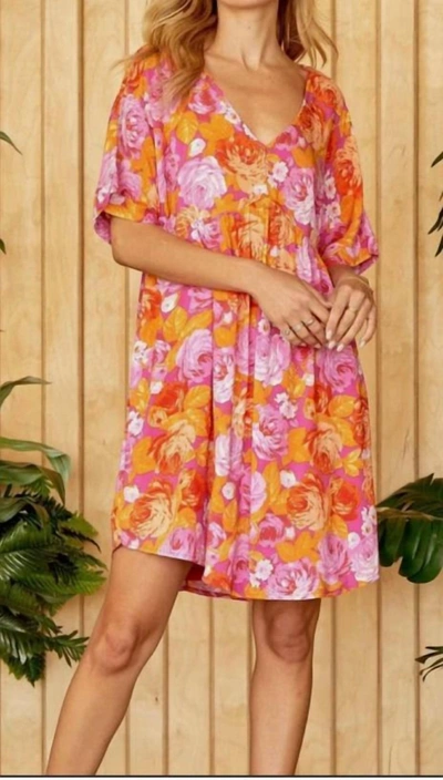 Shop Andree By Unit Floral Babydoll Dress In Pink, Orange And Purple In Multi