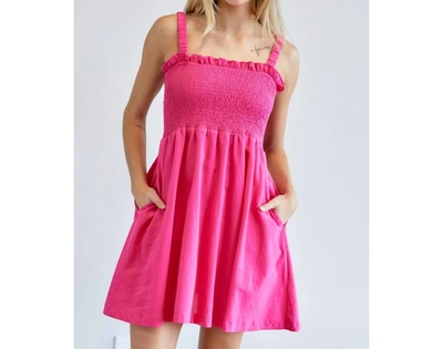 Shop Davi & Dani Hot Pink Smocked Mini Dress