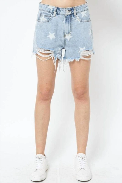 Shop Blue B Denim Star Shorts In Light Blue