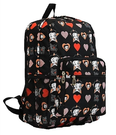 Shop Betty Boop Women's Microfiber Large Backpack In Black With Hearts/stars In Multi
