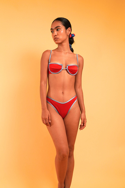 Shop Fenáreta Blue On Red Bikini Bottom