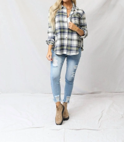 Shop Love Tree Flannel Plaid Top In Navy In Blue
