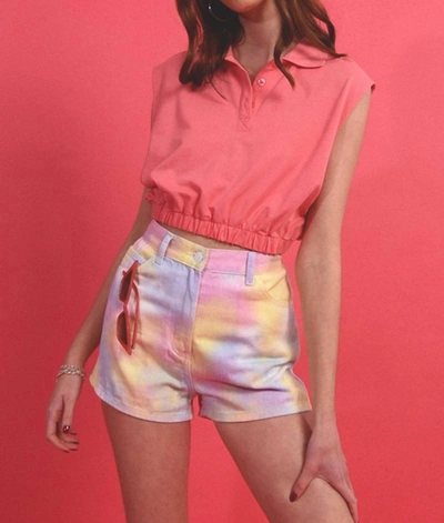 Shop Molly Bracken Cropped Polo Top In Coral In Pink