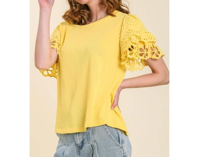 Shop Umgee Lemon Top With Eyelet Sleeves In Yellow