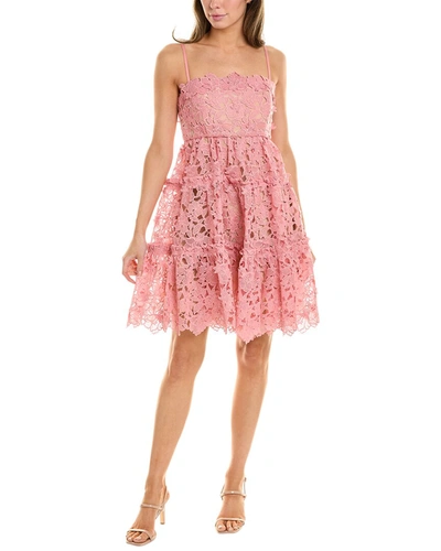 Shop Oscar De La Renta Floral Guipure Silk-lined Dress In Pink