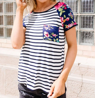 E. Luna Flower Power Raglan Top In Blue In Blue