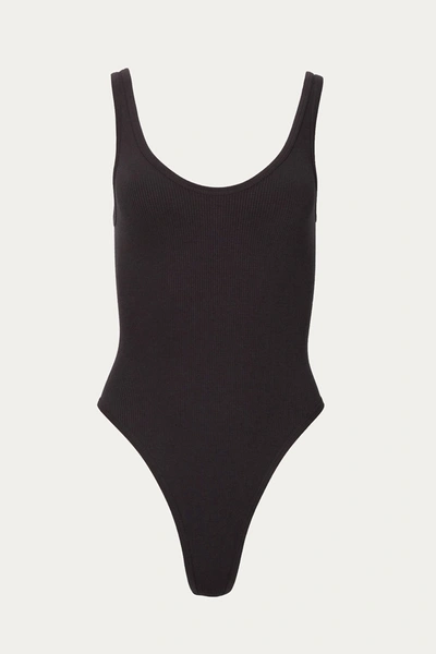 Shop By Together Ribbed Stretch-modal Bodysuit In Black
