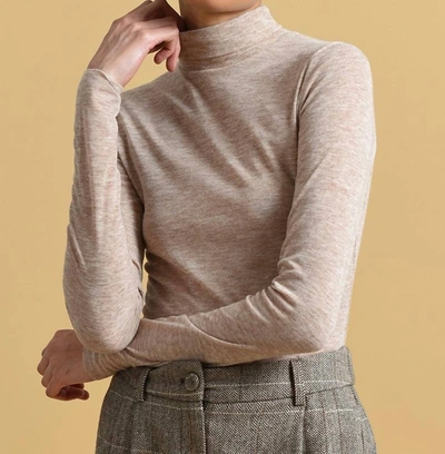 Shop Molly Bracken Skinny Jersey Turtleneck Undershirt In Beige