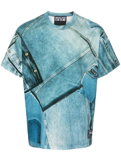 Shop Versace Jeans Couture All Over T-shirt Clothing In Blue
