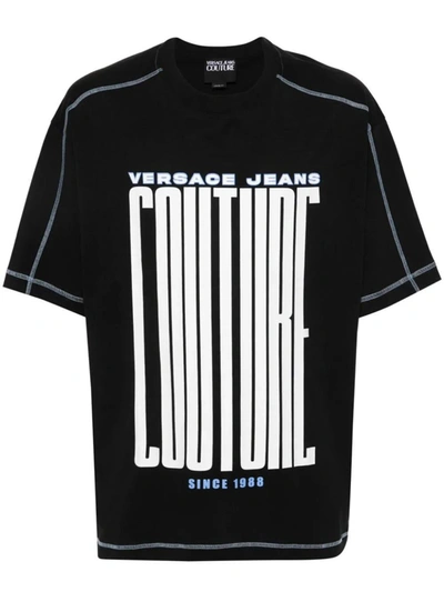 Shop Versace Jeans Couture Logo Over T-shirt Clothing In Black