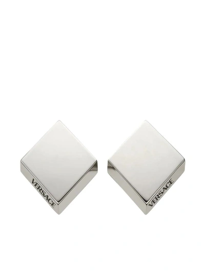 Versace Polished Square Metal Earrings In Grey