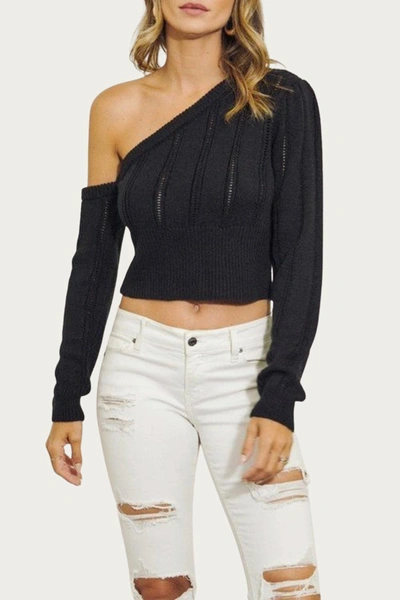 Shop J.nna One-shoulder Knit Sweater In Black