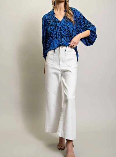 Shop Eesome Women's Leopard Print Blouse In Royal Blue