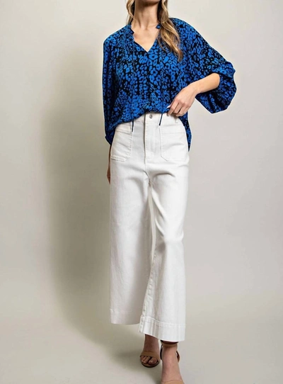Eesome Women's Leopard Print Blouse In Royal Blue In Blue