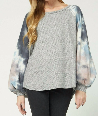 Shop Entro Tie Dye Puffy Sleeve Top In Charcoal In Pink