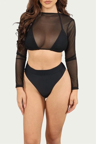 Shop Love J Style Mesh Three-piece Bikini Set In Black