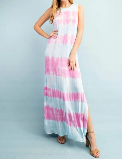 Shop Fsl Apparel Jersey Tie Dye Maxi Dress In Aqua And Pink In Multi