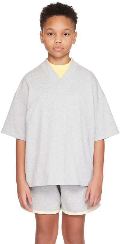 Shop Essentials Kids Gray V-neck T-shirt In Light Heather Grey
