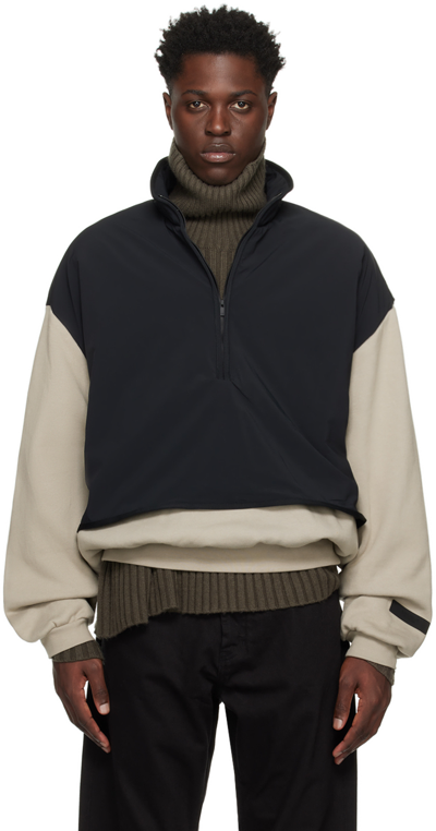Shop Essentials Gray & Black Mock Neck Sweatshirt In Seal/ Jet Black