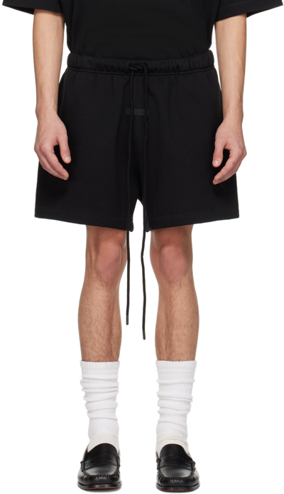 Shop Essentials Black Drawstring Shorts In Jet Black