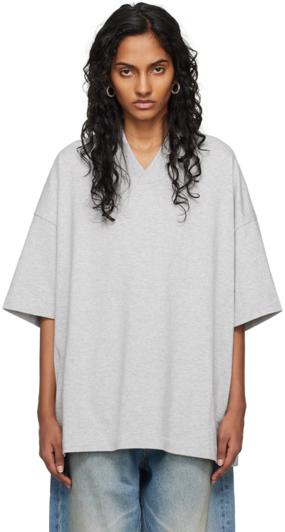 Shop Essentials Gray V-neck T-shirt In Light Heather Grey