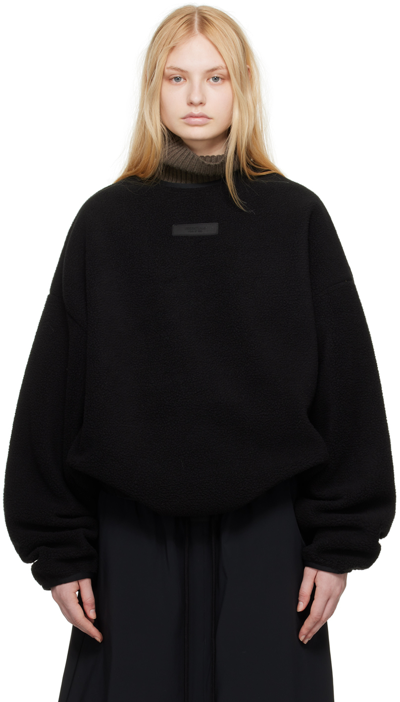 Shop Essentials Black Crewneck Sweatshirt In Jet Black