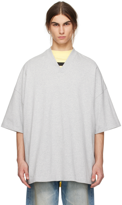 Shop Essentials Gray V-neck T-shirt In Light Heather Grey